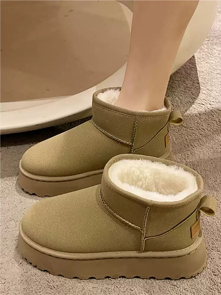加绒雪地靴女外穿厚底2026年冬季新款皮毛一体短筒靴加厚防滑棉鞋