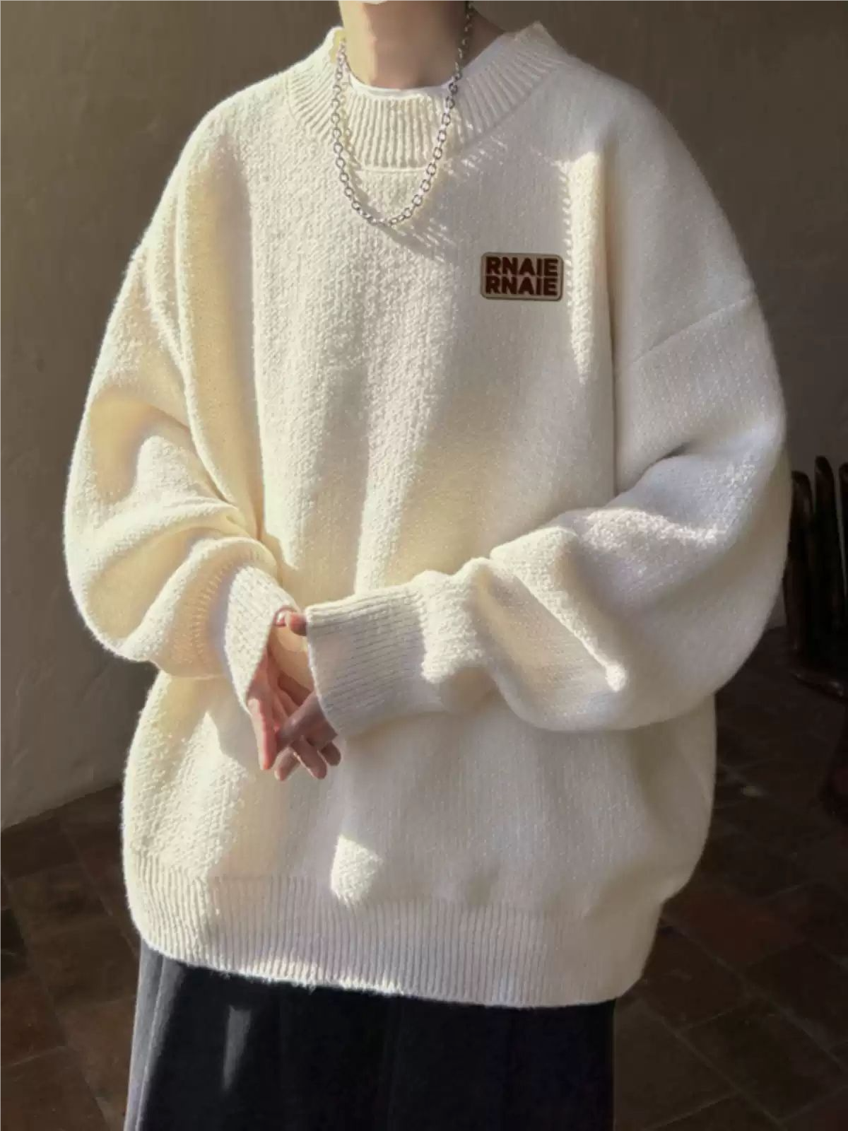 半高领毛衣男秋冬季保暖加厚慵懒套头线衣潮牌宽松打底针织衫外套